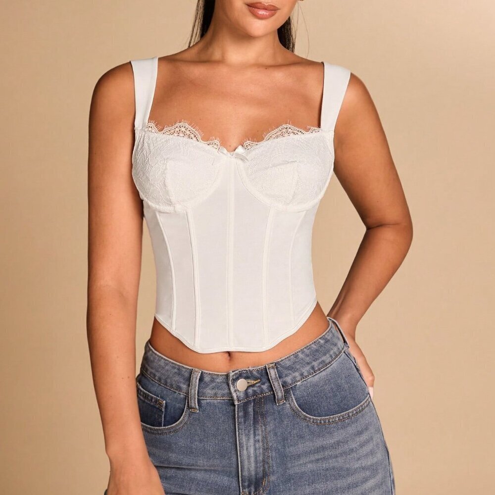 white Elegant Women's Lace Crop Top Bra - Picture 6 of 6